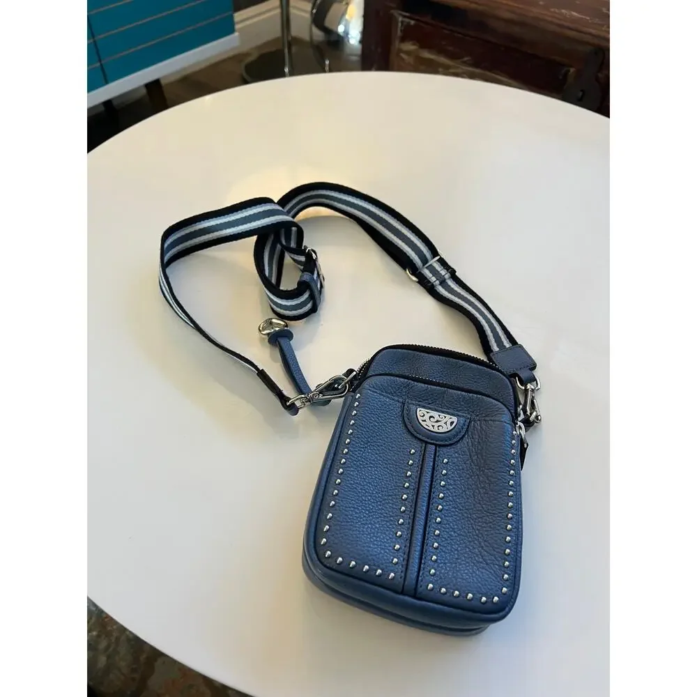 Brighton Blue Leather Studded Smartphone Crossbody Organizer - Picture 1 of 6